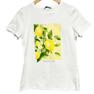Dolce Vita “Sweet Life” Graphic T-Shirt Lemons White Cotton Women’s Size Small